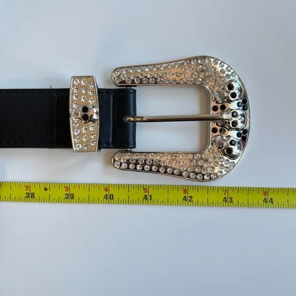y2k 2000s chrome skull rhinestone black and silver grunge emo belt - Picture 8 of 8